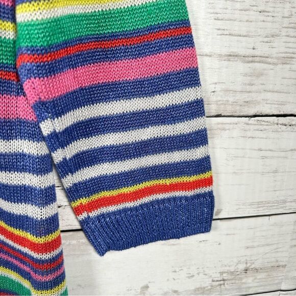 Talbots Linen Summer Sweater Multi Stripe Boat Neck Pullover Coastal Medium - Picture 6 of 8